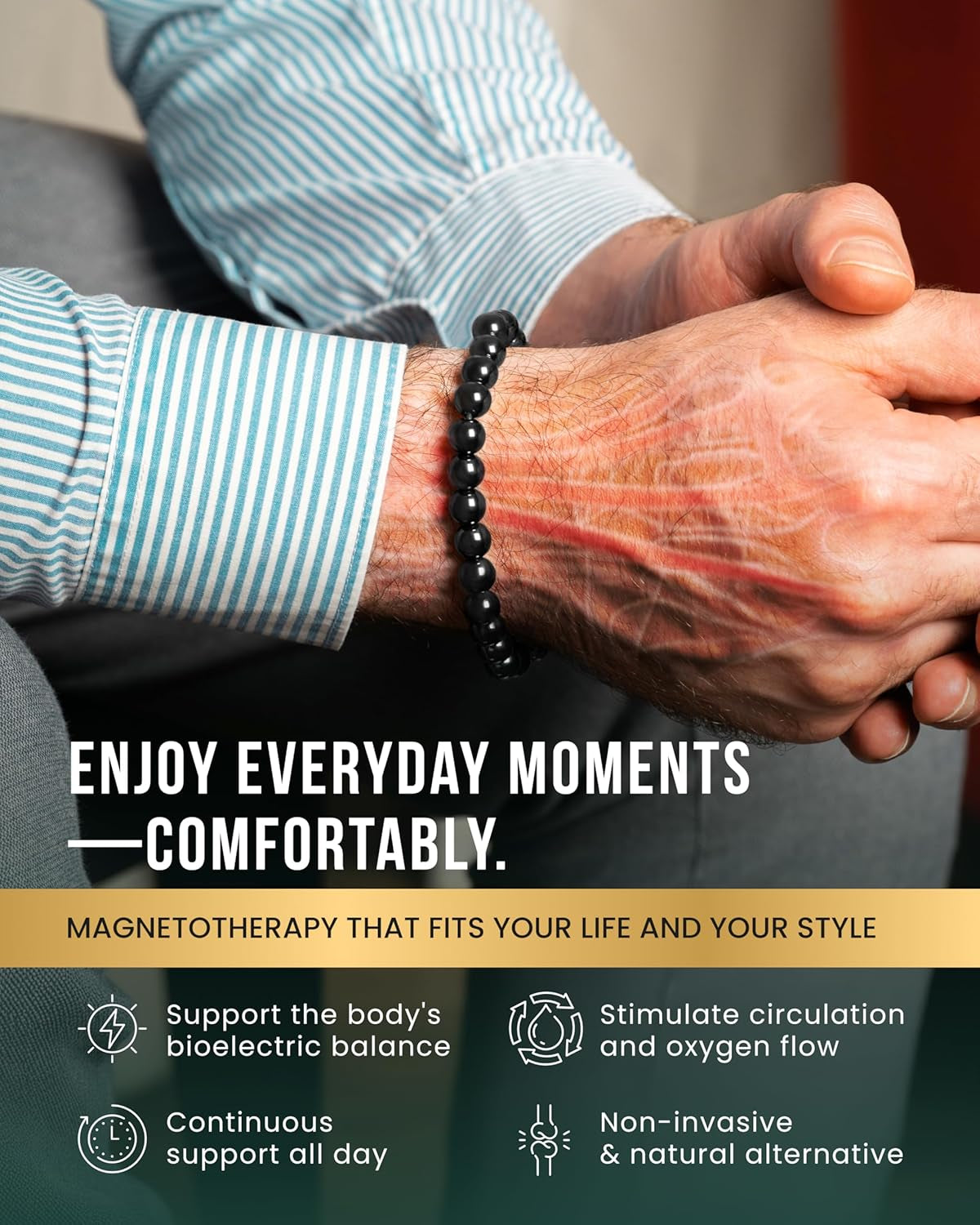 ® Hematite Magnetic Bracelet - Max Strength Magnet Stones - Beaded Magnetic Hematite Bracelets (Classic 8Mm Bead)