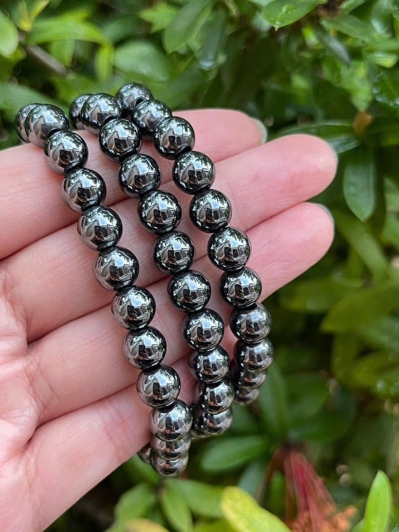 Hematite Crystal Bead Bracelet 8Mm, Genuine Hematite Stretch Gemstone Bracelet, Healing Crystal Bracelet Bead Bracelet, Gift for Men & Women