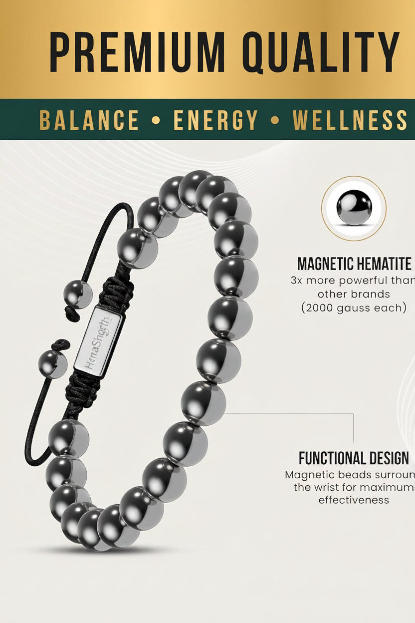 ® Hematite Magnetic Bracelet - Max Strength Magnet Stones - Beaded Magnetic Hematite Bracelets (Classic 8Mm Bead)