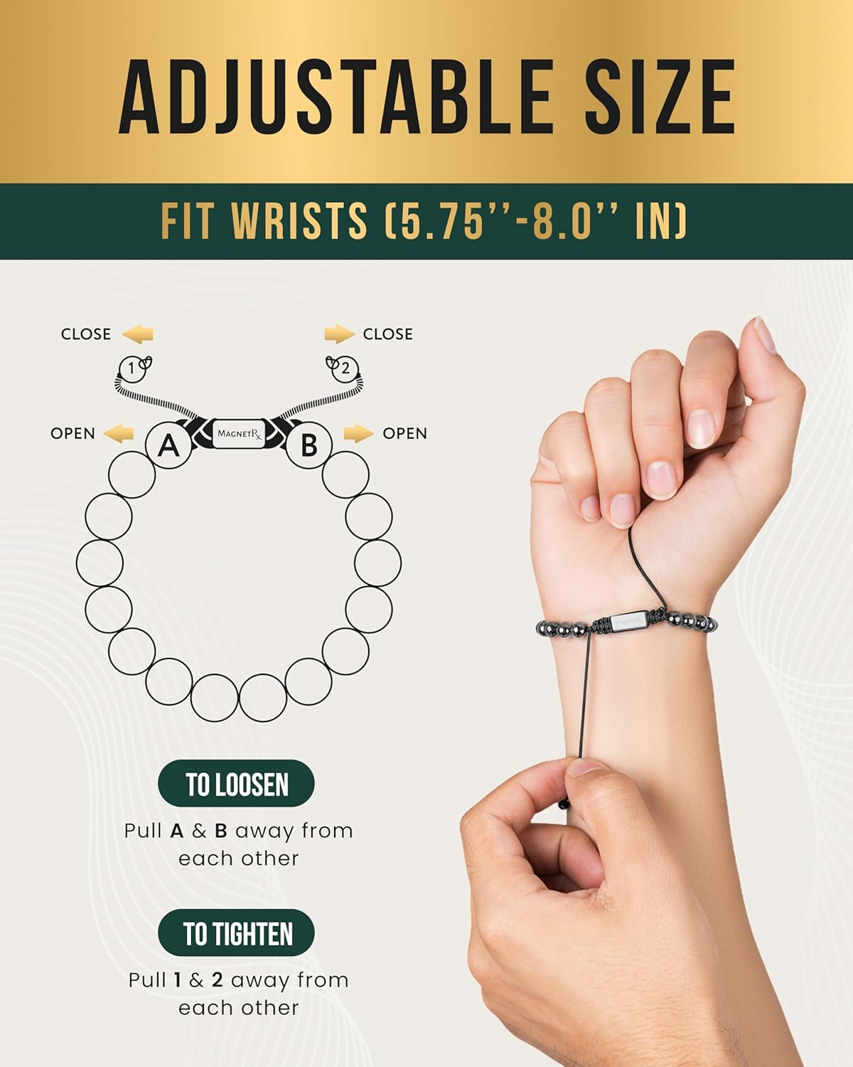 ® Hematite Magnetic Bracelet - Max Strength Magnet Stones - Beaded Magnetic Hematite Bracelets (Classic 8Mm Bead)