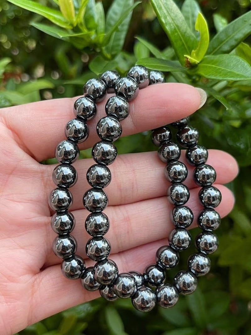 Hematite Crystal Bead Bracelet 8Mm, Genuine Hematite Stretch Gemstone Bracelet, Healing Crystal Bracelet Bead Bracelet, Gift for Men & Women