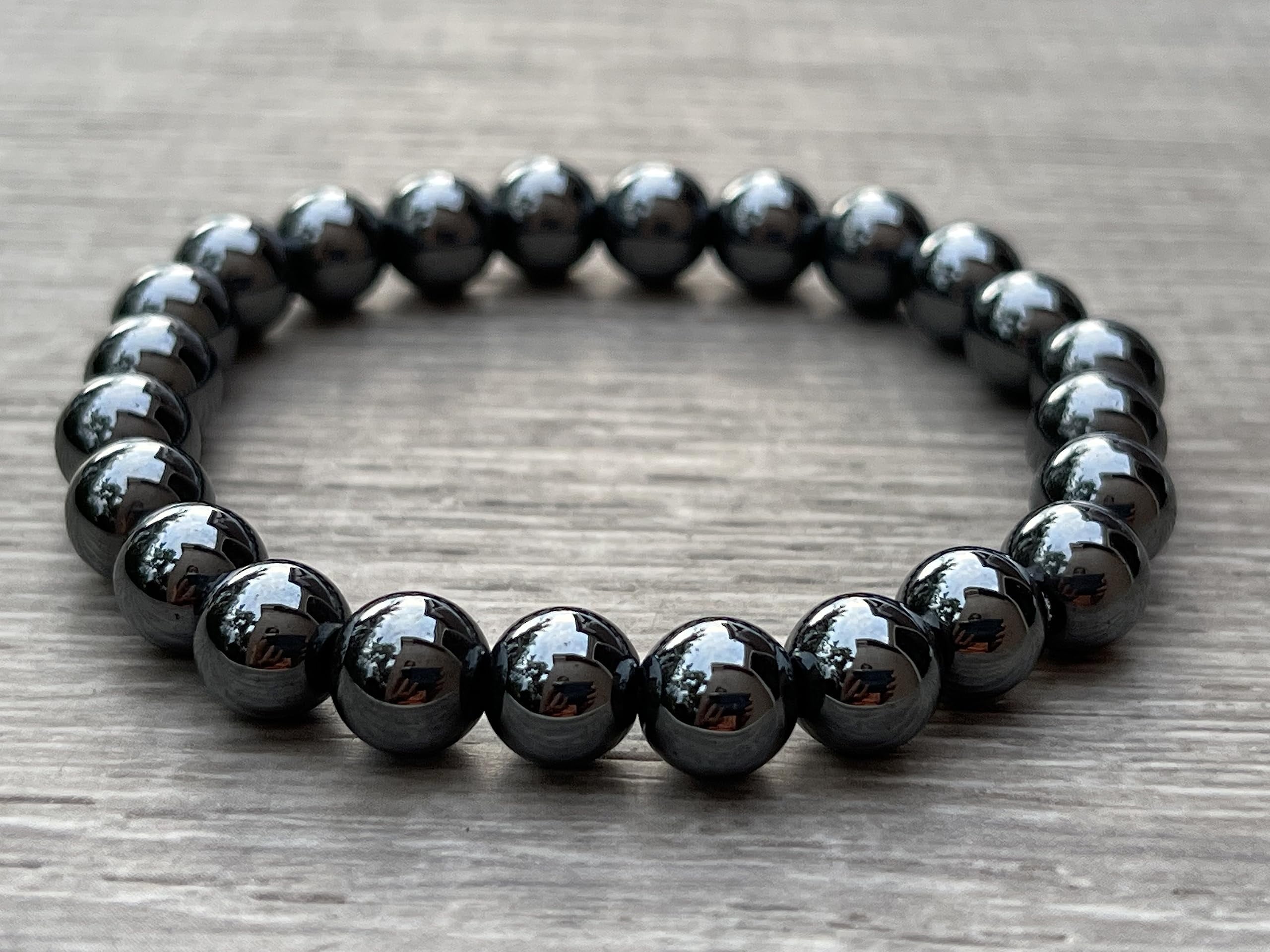 Hematite Crystal Bead Bracelet 8Mm, Genuine Hematite Stretch Gemstone Bracelet, Healing Crystal Bracelet Bead Bracelet, Gift for Men & Women