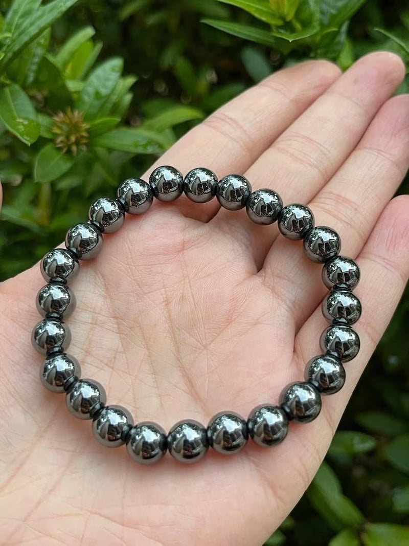 Hematite Crystal Bead Bracelet 8Mm, Genuine Hematite Stretch Gemstone Bracelet, Healing Crystal Bracelet Bead Bracelet, Gift for Men & Women